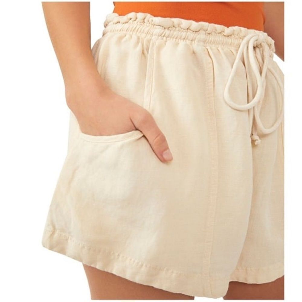 NWT Free People Mirella Cinched Drawstring Cream Shorts Viscose Linen Boho